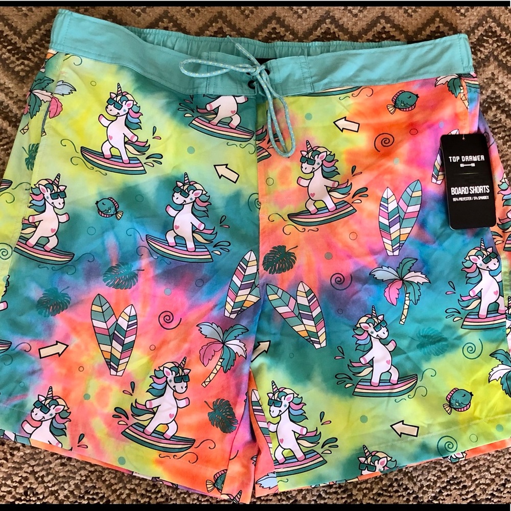 NWT Unicorn Rainbow Board Shorts Swim Trunks XL - Picture 1 of 5